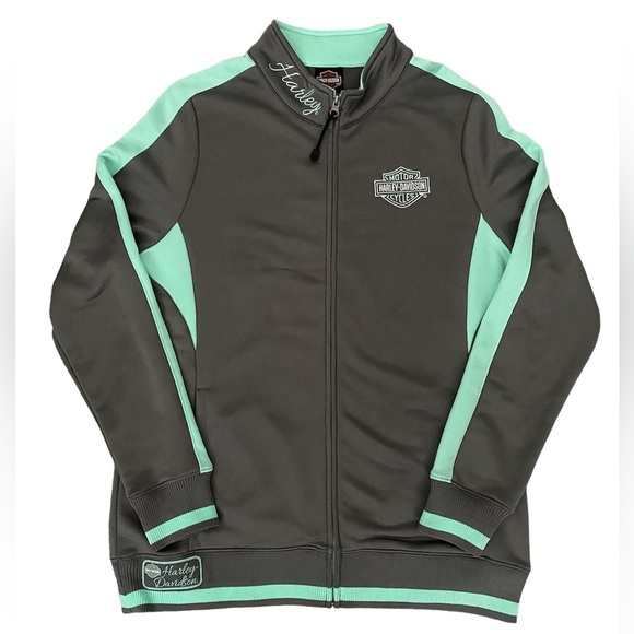HARLEY DAVIDSON Gray Green Full Zip Logo Pullover in XL - Picture 1 of 11
